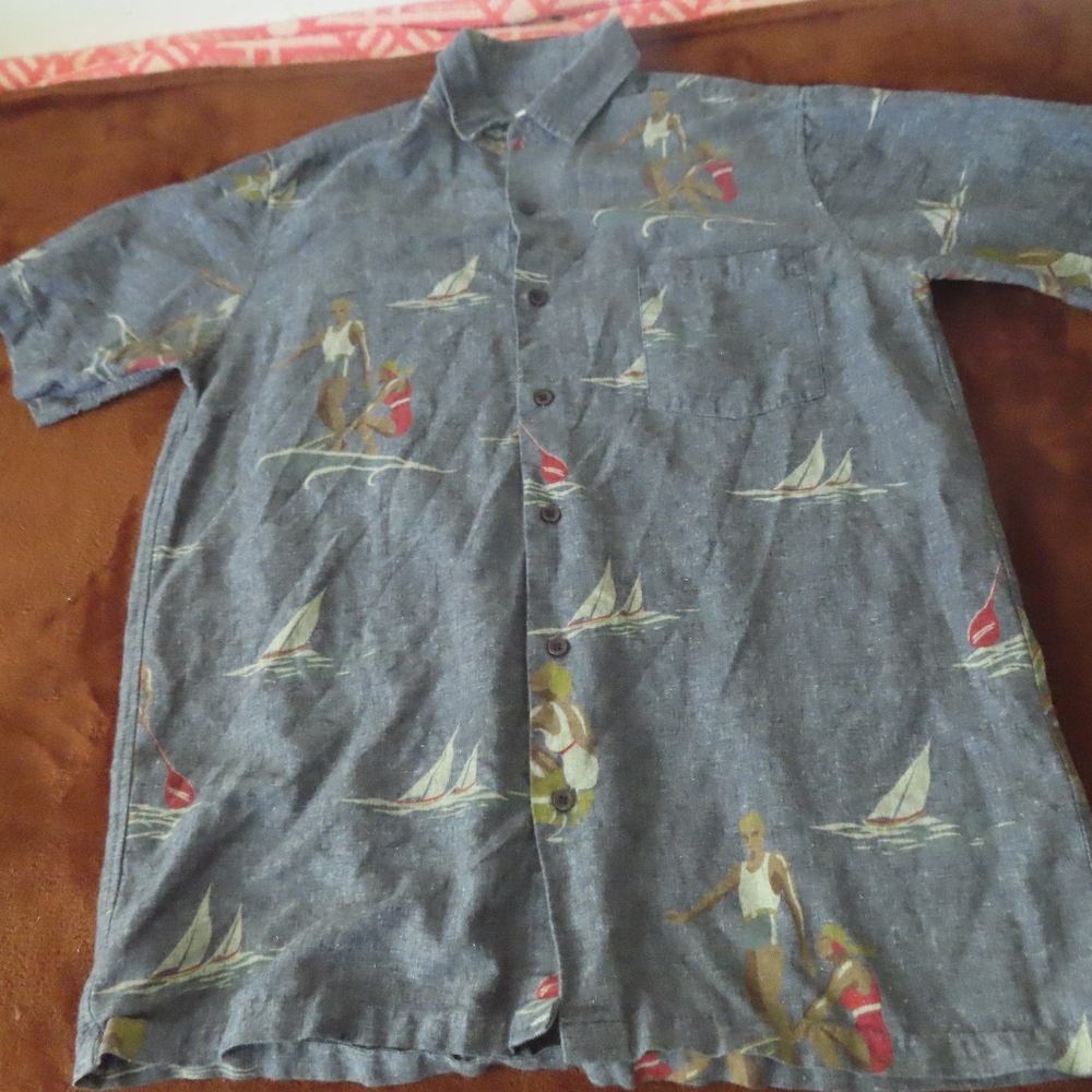 SHADES OF GREY by micah cohen Water Boarding Sailing Button Shirt L linen/cotton